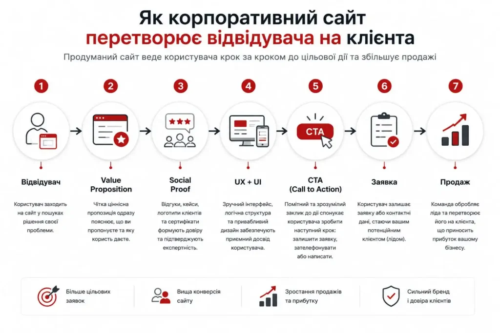 інфографіка -Як корпоративний сайт перетворює відвідувача на клієнта